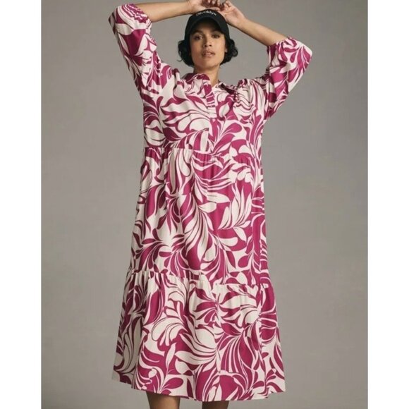 Maeve Dresses & Skirts - NWT Anthropologie Maeve The Bettina in Violet White Print Cotton Shirt Dress 2X